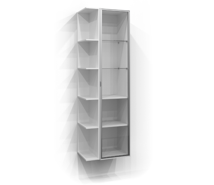 Korkea kaappi 160x35 lasiovella ja avohyllyllä
