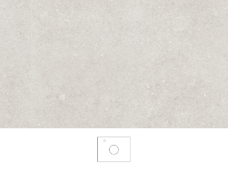 Beric pöytätaso 60 cm vaaleassa kalkkikivikuosissa, silkkimatta ja hienovaraisesti kuvioitu pinta. Pesuallas keskellä pöytätasoa, kromattu yksiotehana pesualtaan vasemmalla puolella.