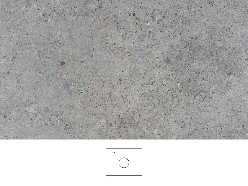 Kalk pöytätaso 60 cm vaaleanharmaassa kalkkikivikuosissa, pehmeä matta pinta ja huomaamaton huokosrakenne. Pesuallas keskellä pöytätasoa, kromattu yksiotehana pesualtaan vasemmalla puolella.