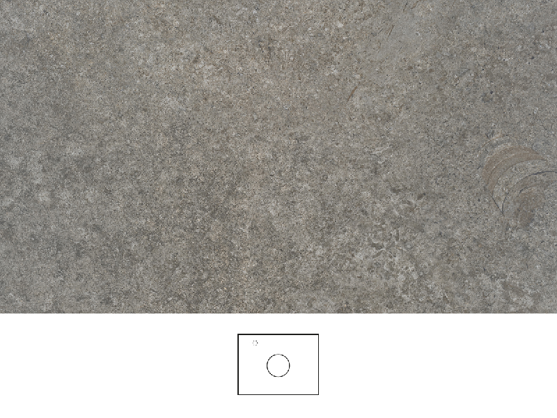 Mineral pöytätaso 60 cm lämpimänharmaassa kivikuosissa, luonnollinen vaihtelu ja matta tekstuuri. Pesuallas keskellä pöytätasoa, kromattu yksiotehana pesualtaan vasemmalla puolella.